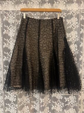 VINTAGE Black Sequin Tulle Midi Skirt